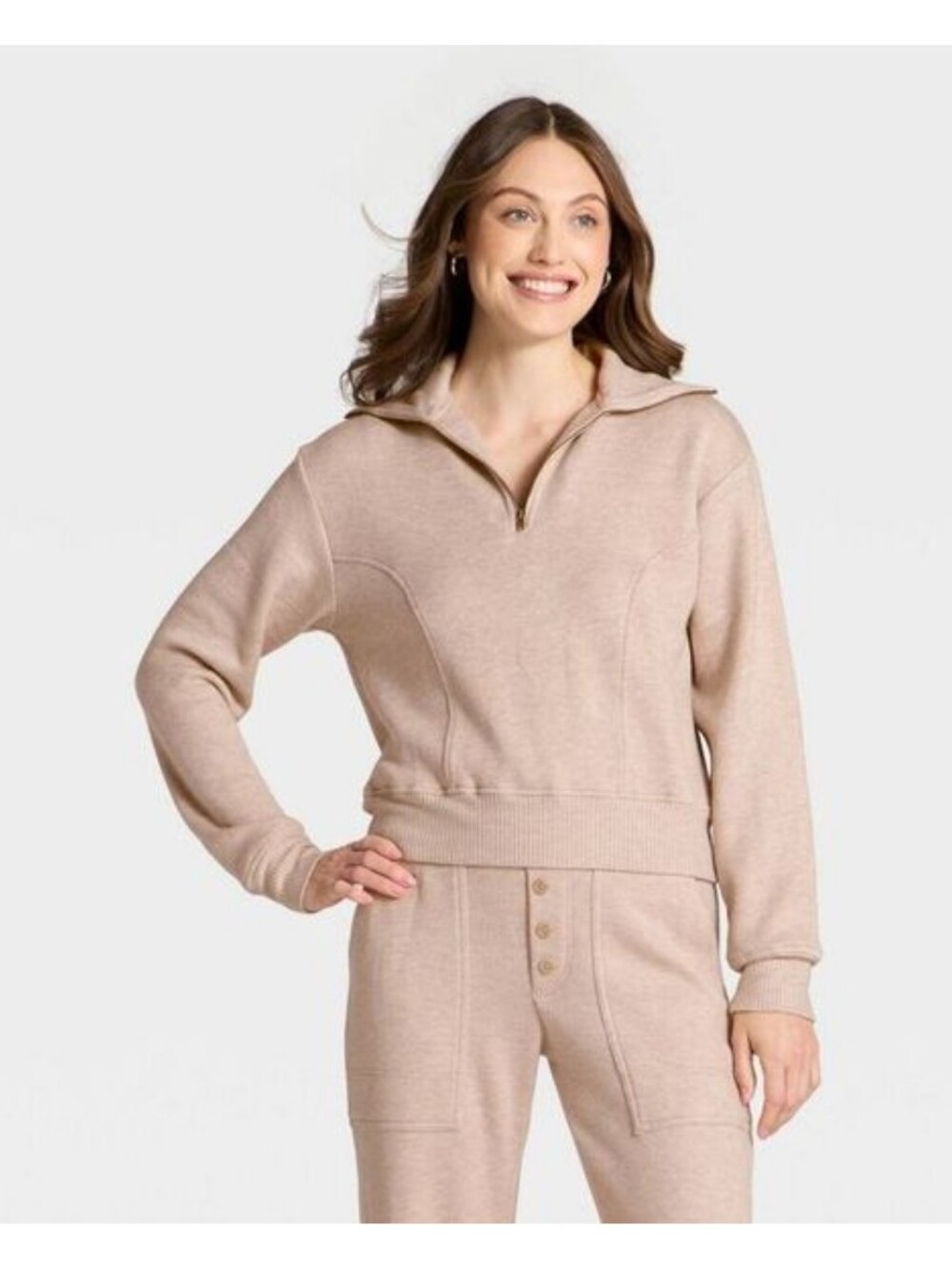 Universal Thread Womens Quarter-Zip Pullover Taupe Sweatshirt Size XL NWT